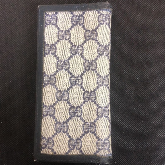M GUCCI GG Web Navy Blue Grey Coated Canvas Leather Long Bifold Wallet Vintage - Picture 3 of 15